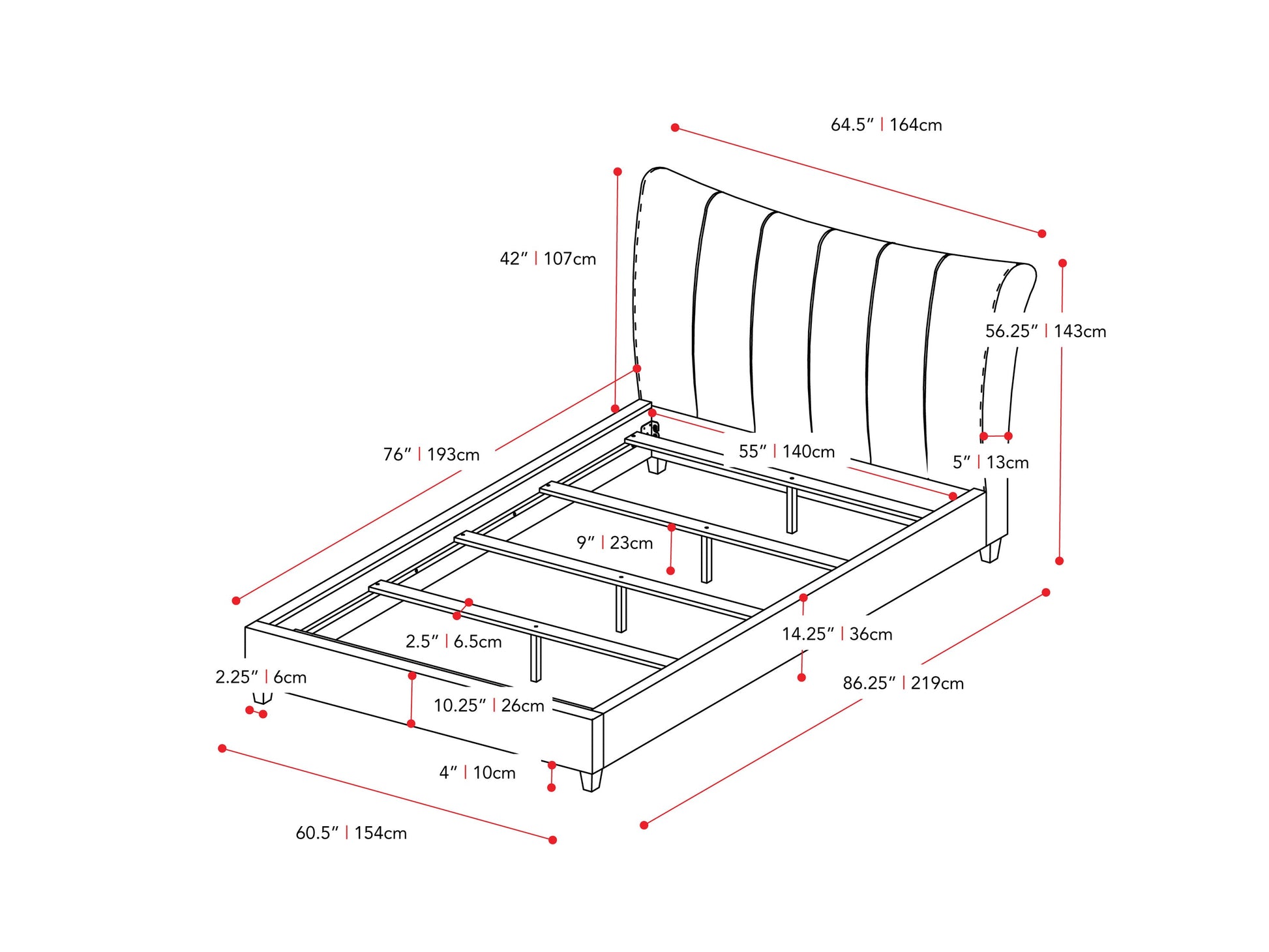 cream Channel Tufted Double / Full Bed Rosewell Collection measurements diagram by CorLiving#color_cream