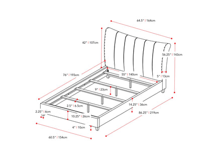 cream Channel Tufted Double / Full Bed Rosewell Collection measurements diagram by CorLiving#color_cream