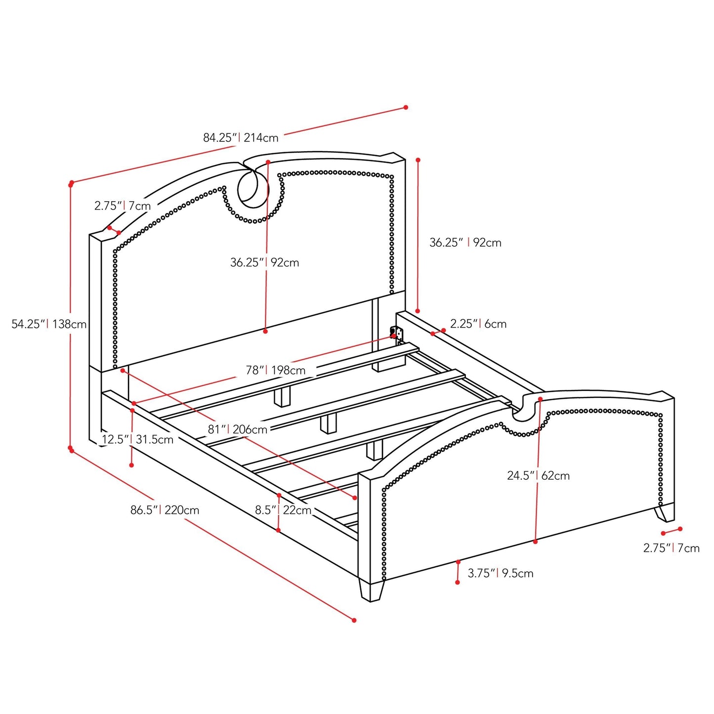 grey King Bed Maeve Collection measurements diagram by CorLiving#color_grey