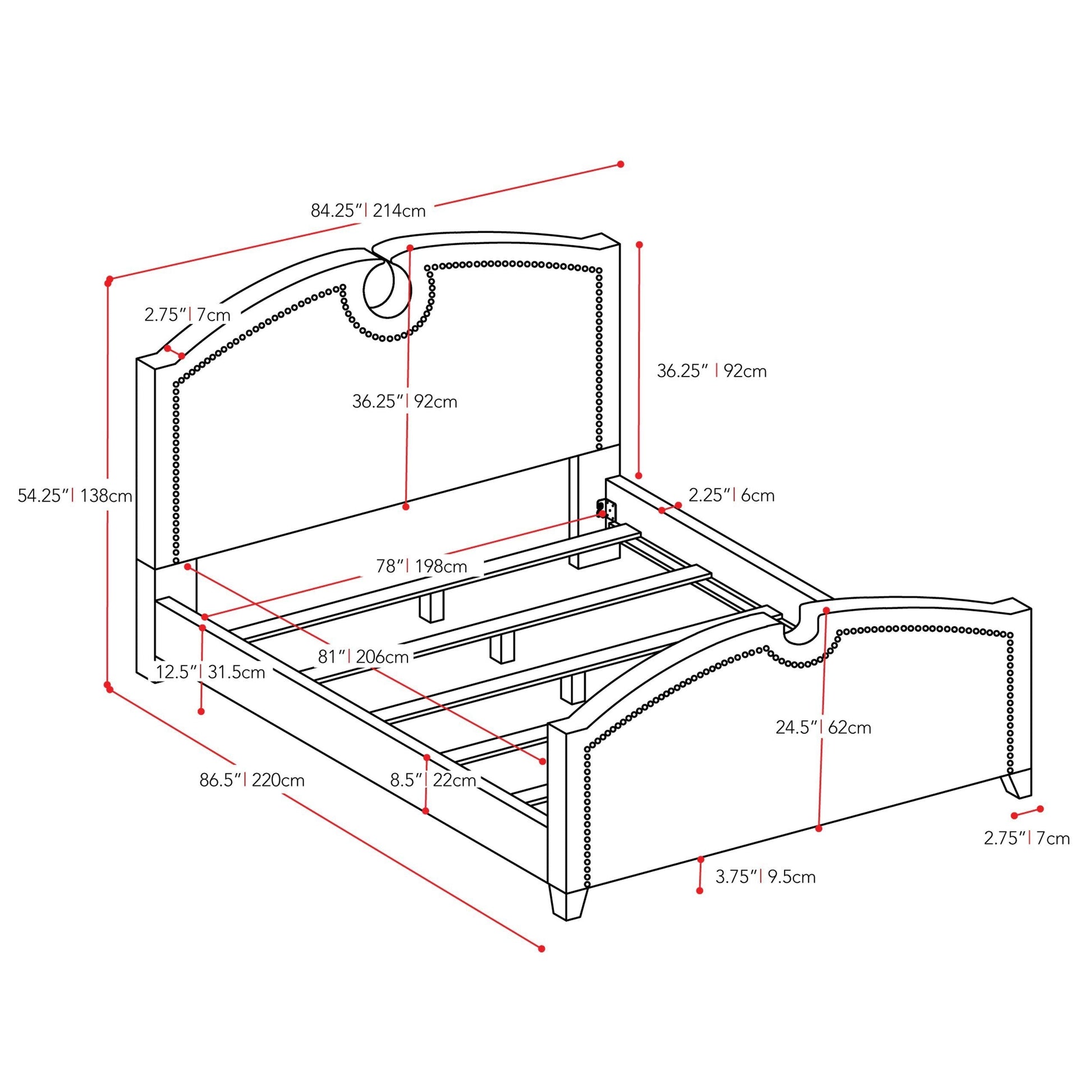 grey King Bed Maeve Collection measurements diagram by CorLiving#color_grey