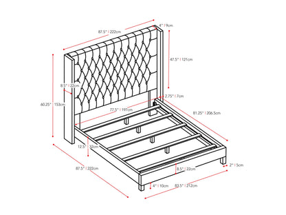 cream Tufted King Bed Fairfield Collection measurements diagram by CorLiving#color_cream