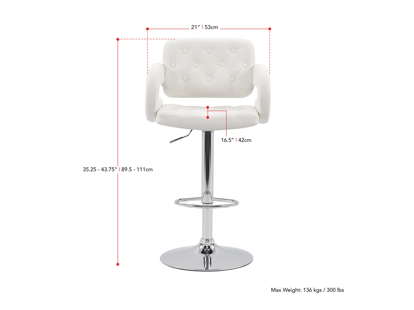 white Bar Stools with Arms Set of 2 Jude Collection measurements diagram by CorLiving#color_white