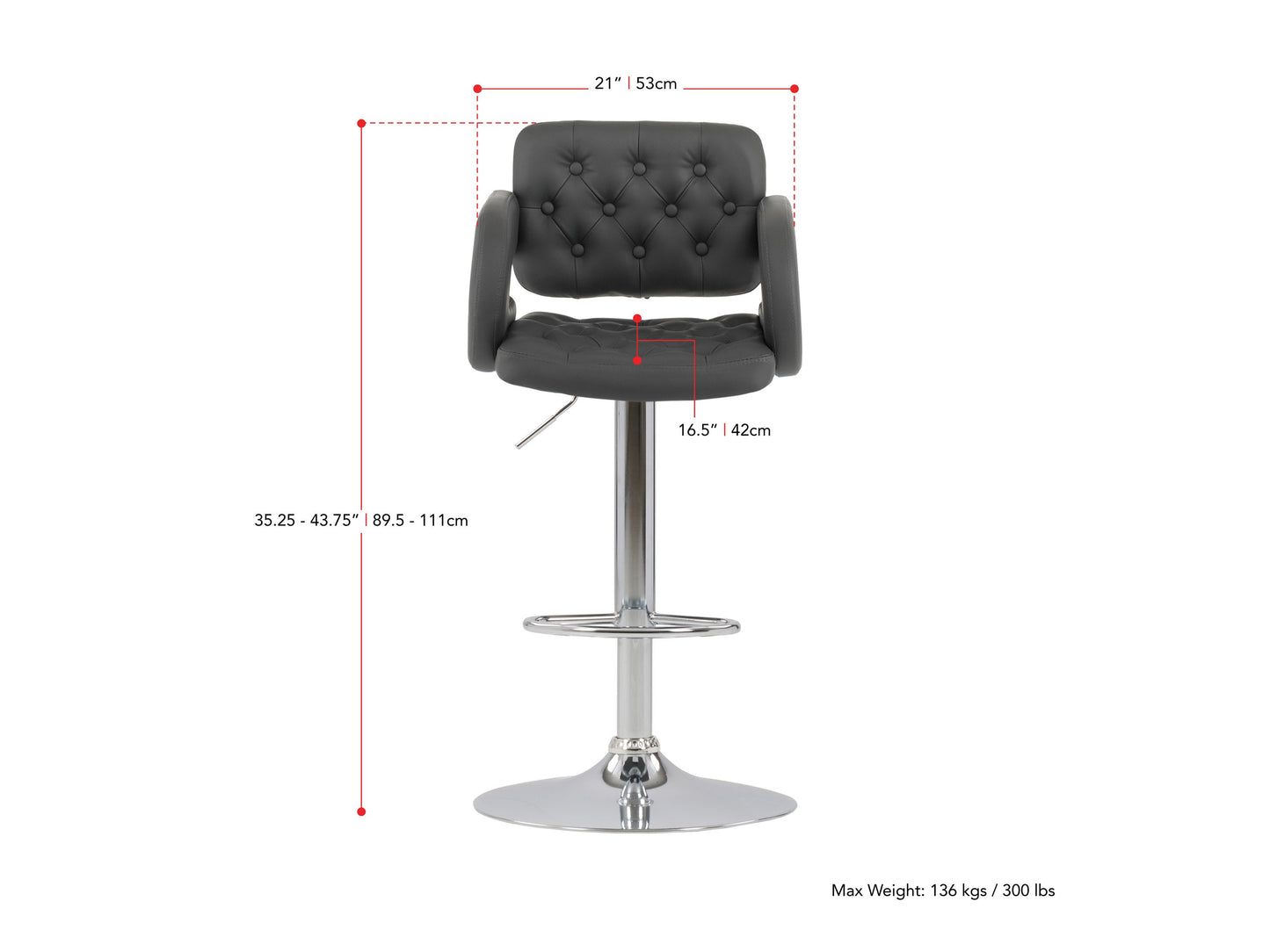 dark grey Bar Stools with Arms Set of 2 Jude Collection measurements diagram by CorLiving#color_dark-grey