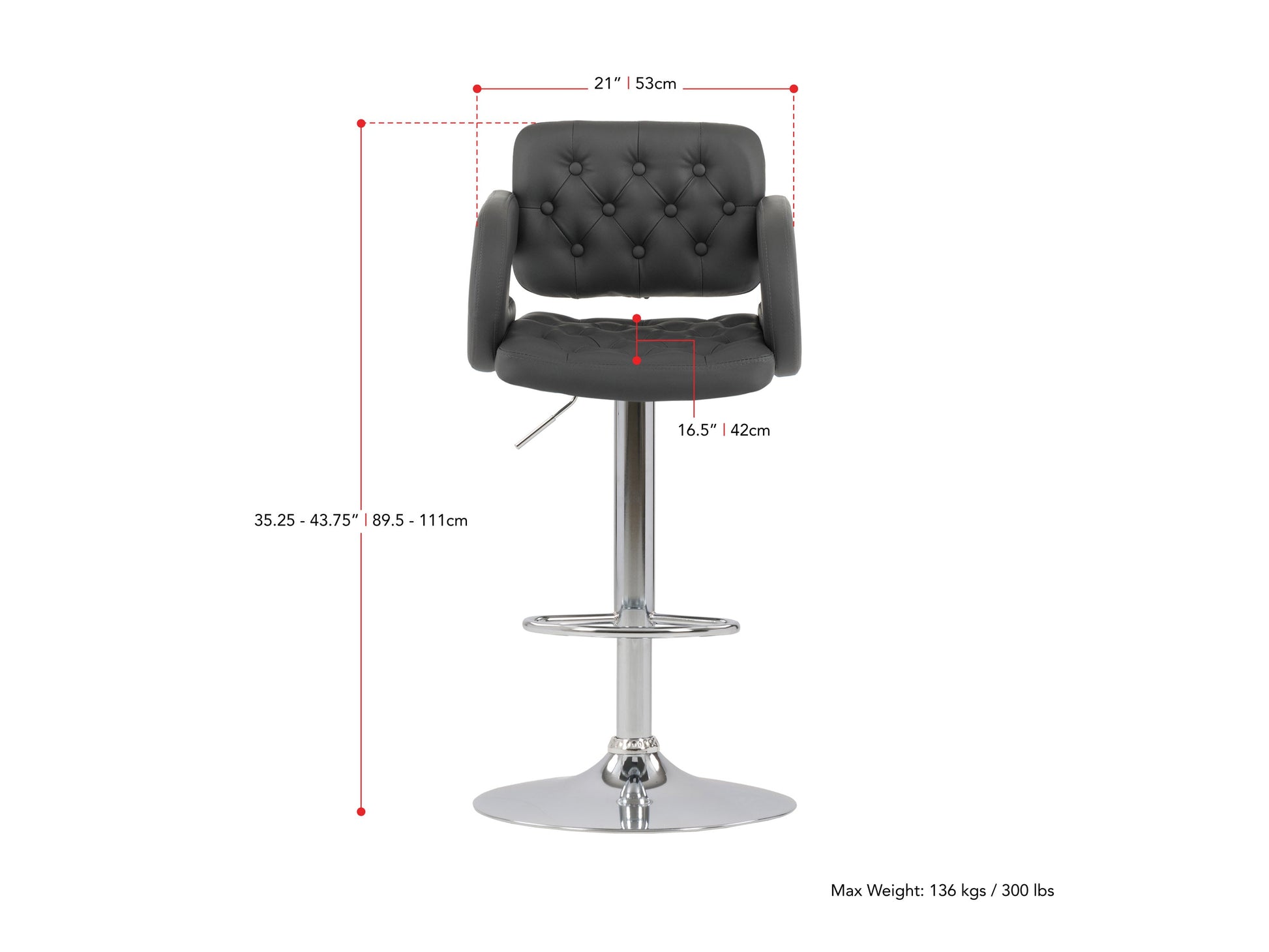 dark grey Bar Stools with Arms Set of 2 Jude Collection measurements diagram by CorLiving#color_dark-grey