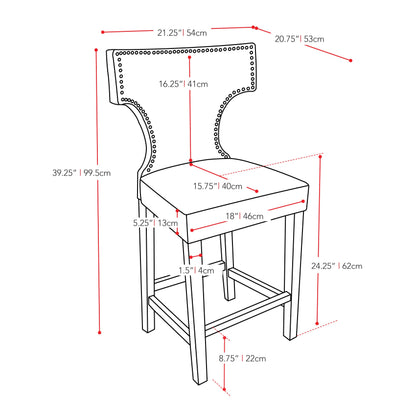 red Counter Height Bar Stools Set of 2 Aiden Collection measurements diagram by CorLiving#color_red