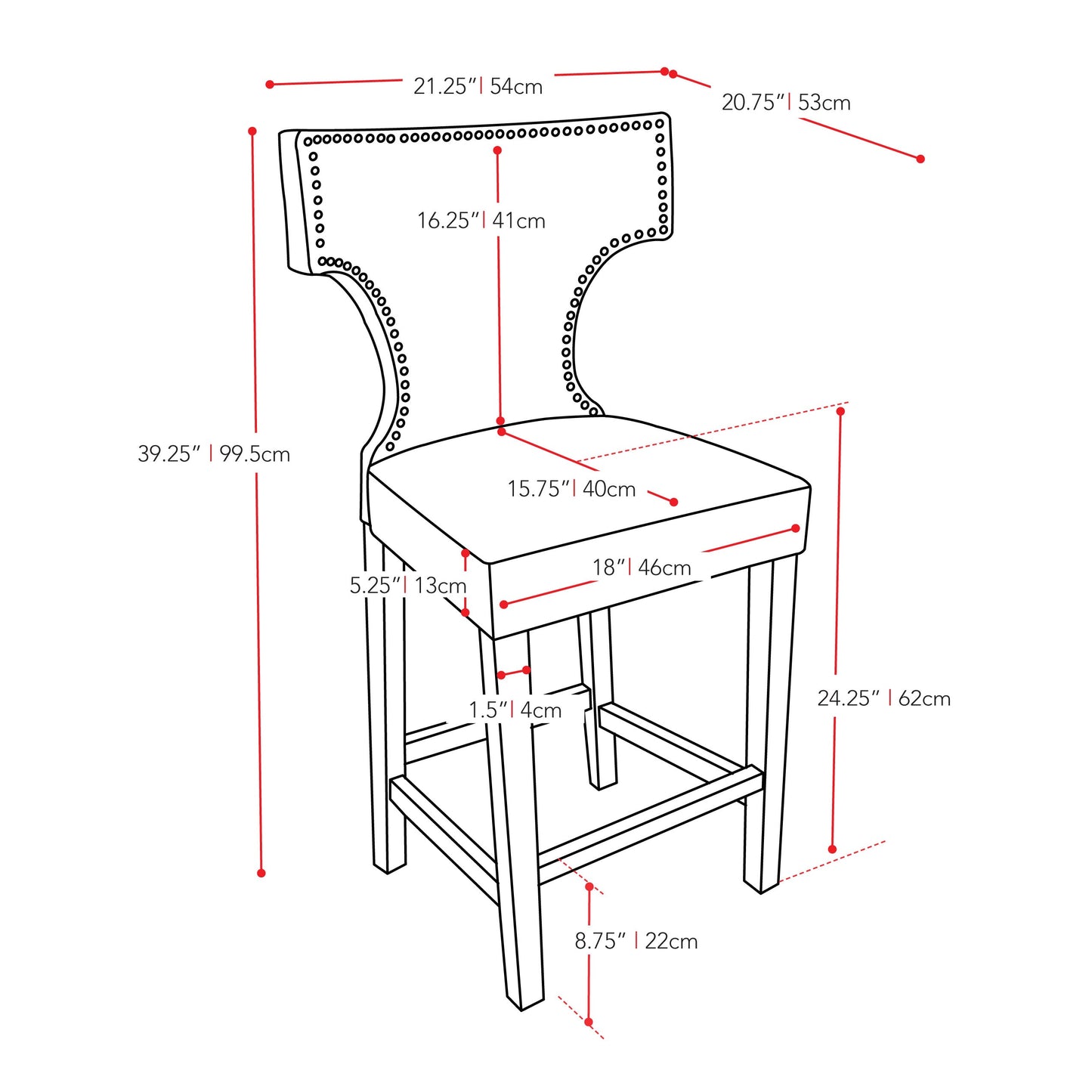 white Counter Height Bar Stools Set of 2 Aiden Collection measurements diagram by CorLiving#color_white