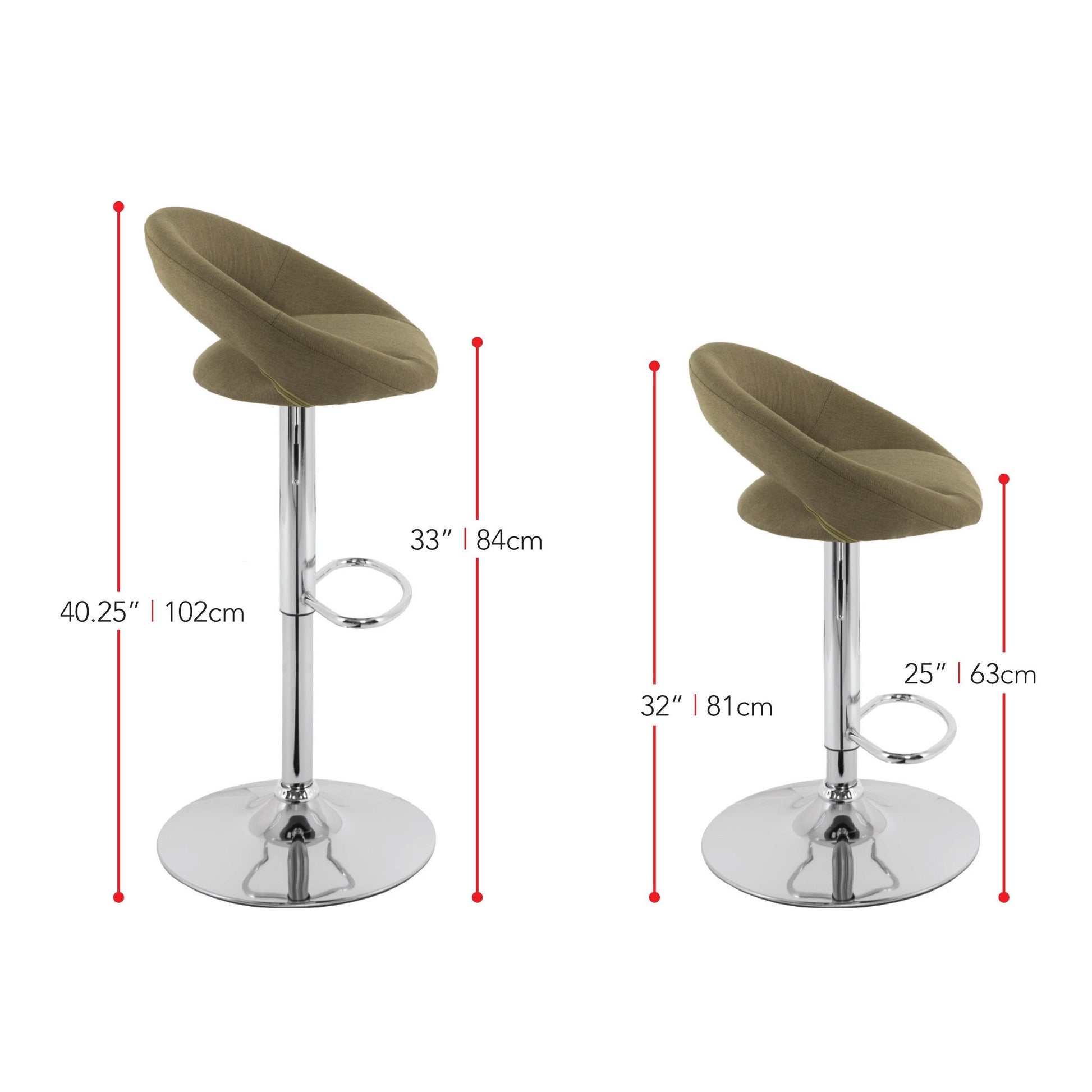 olive green Adjustable Bar Stool Set of 2 CorLiving Collection measurements diagram by CorLiving#color_olive-green