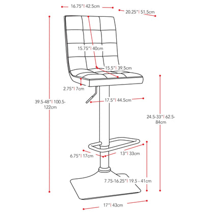 light grey High Back Bar Stools Set of 2 Quinn Collection measurements diagram by CorLiving#color_light-grey