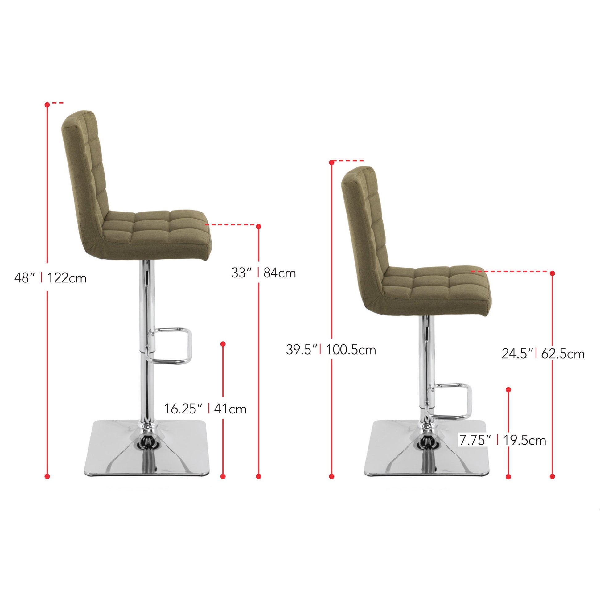 olive green High Back Bar Stools Set of 2 Quinn Collection measurements diagram by CorLiving#color_olive-green