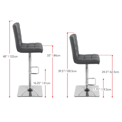 grey High Back Bar Stools Set of 2 Quinn Collection measurements diagram by CorLiving#color_grey