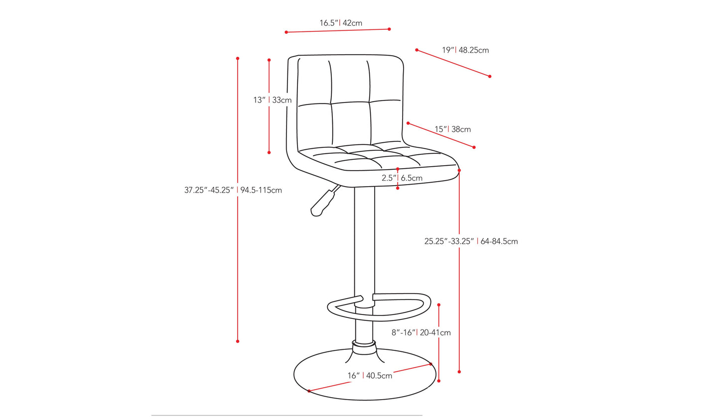 black Swivel Bar Stools Set of 2 Zion Collection measurements diagram by CorLiving#color_black