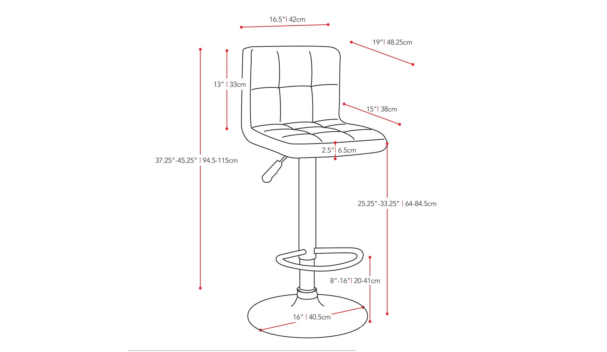 white Swivel Bar Stools Set of 2 Zion Collection measurements diagram by CorLiving#color_white