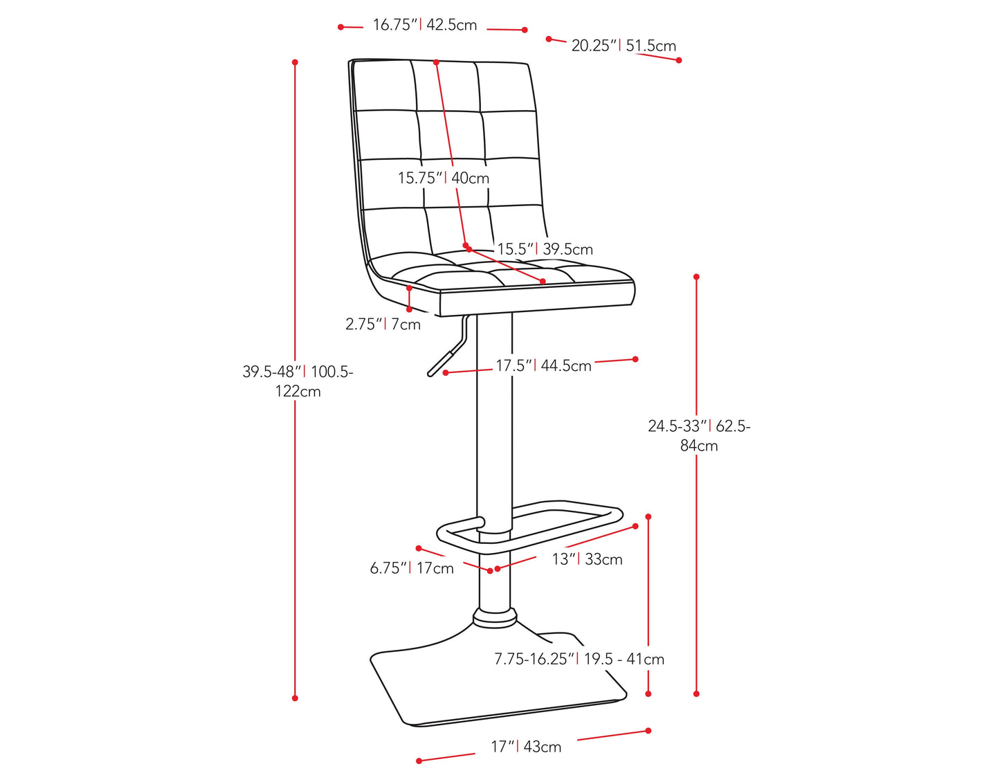 white High Back Bar Stools Set of 2 Xavier Collection measurements diagram by CorLiving#color_white