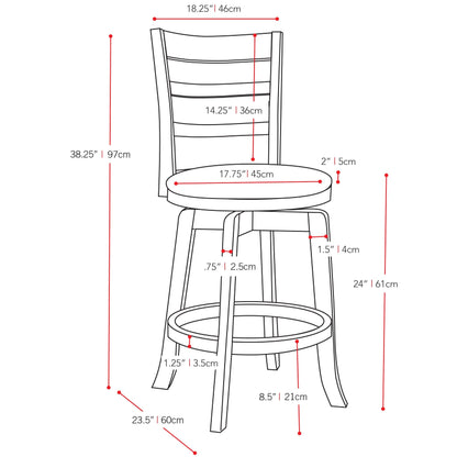 white Wood Bar Stool Counter Height Woodgrove Collection measurements diagram by CorLiving#color_white