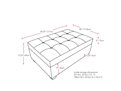 brown Tufted Ottoman with Storage Antonio Collection measurements diagram by CorLiving#color_antonio-brown