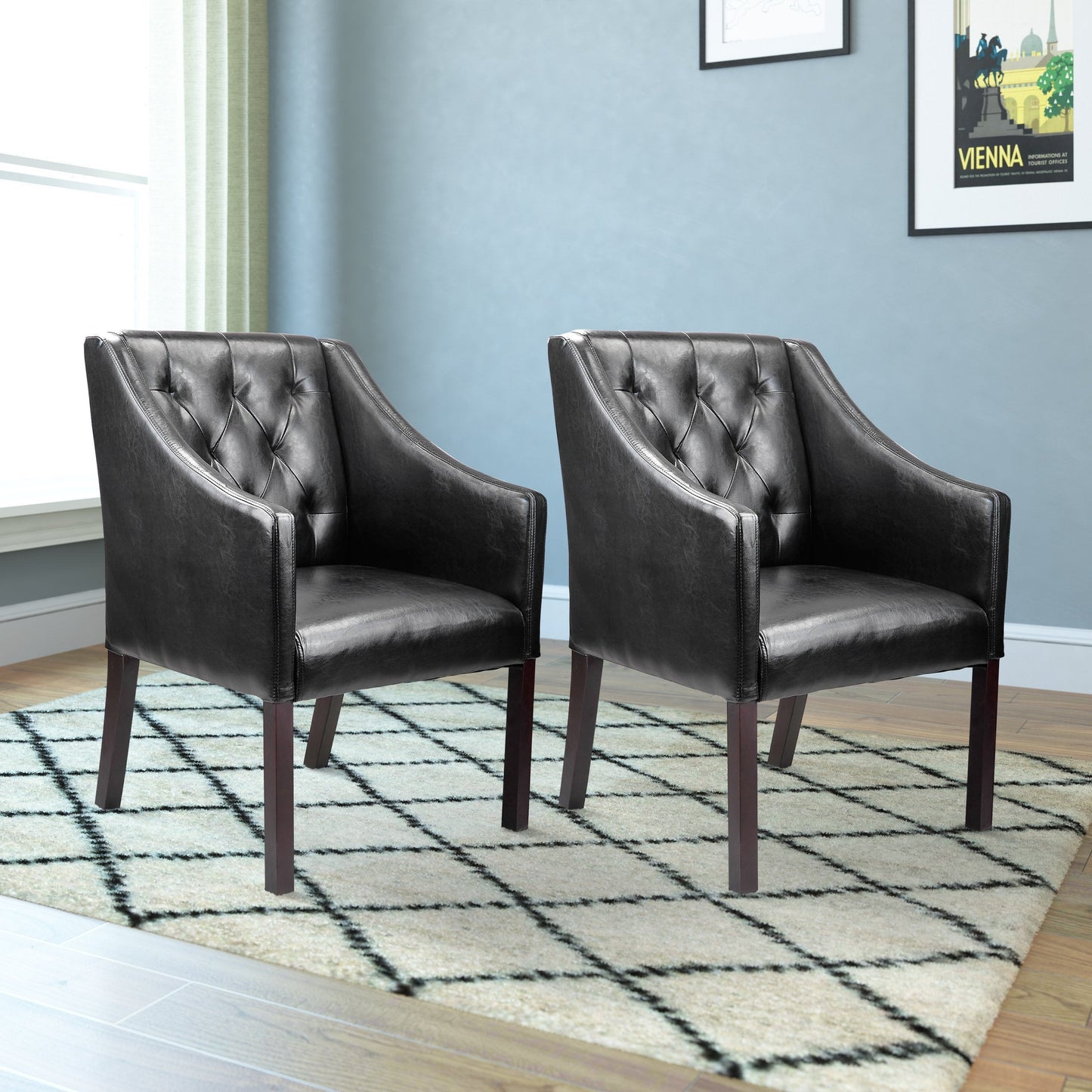 black Leather Club Chair Set of 2 Antonio Collection lifestyle scene by CorLiving#color_black