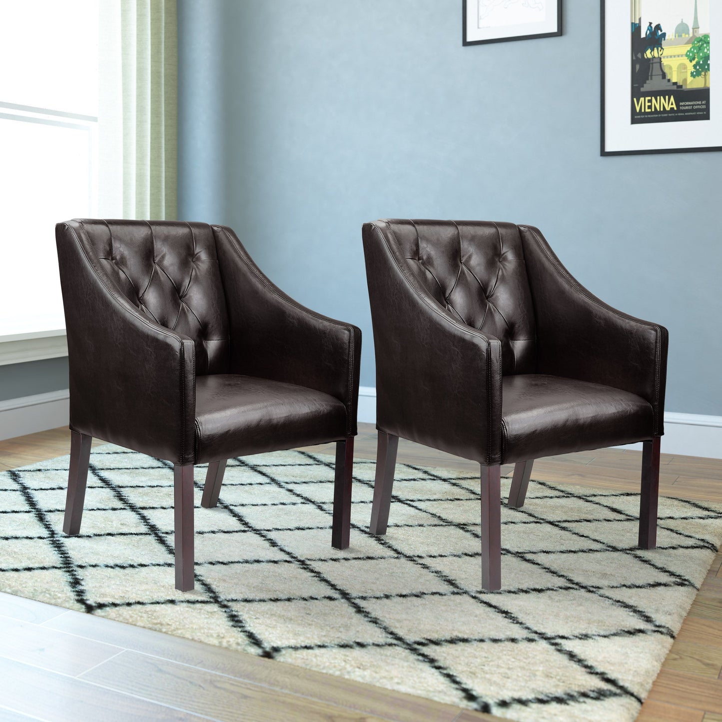 brown Leather Club Chair Set of 2 Antonio Collection lifestyle scene by CorLiving#color_brown