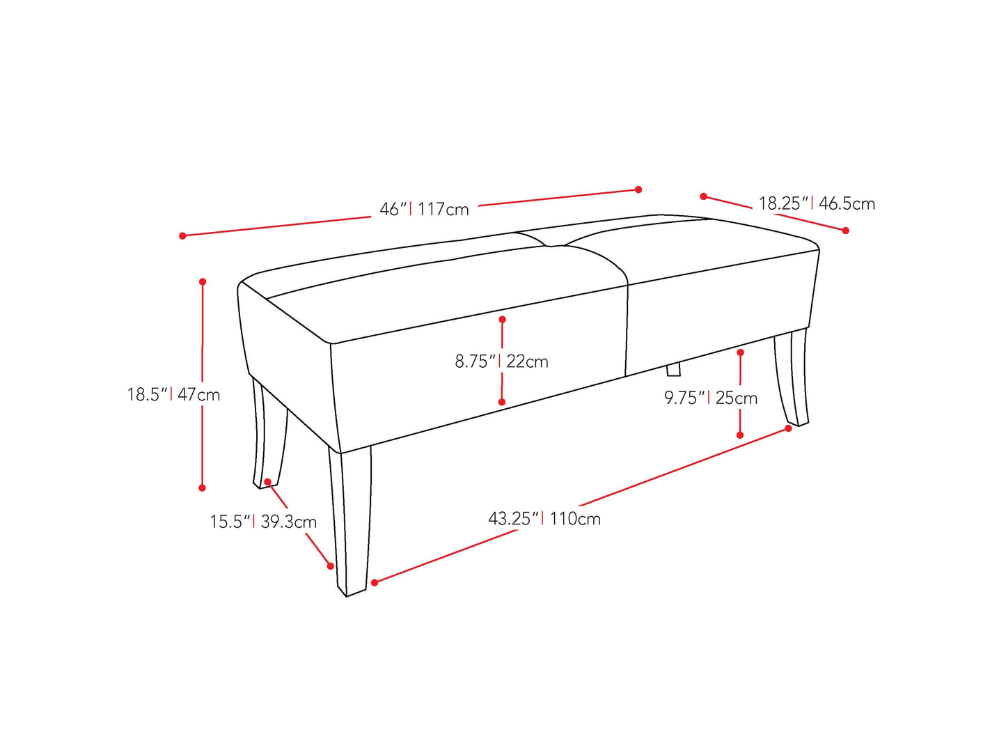 taupe Upholstered Bench Antonio Collection measurements diagram by CorLiving#color_antonio-taupe