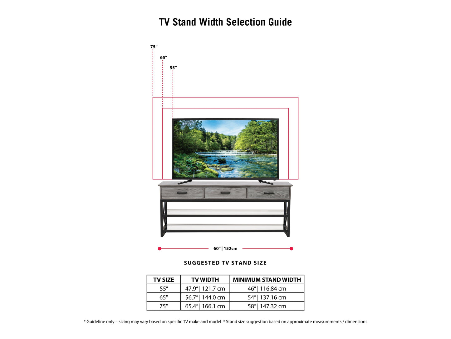 whitewash grey TV Bench for TVs up to 75" Houston Collection infographic by CorLiving#color_whitewash-grey