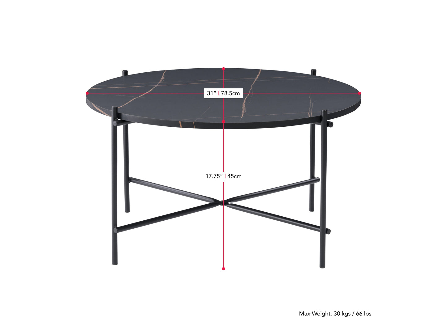 Black Round Coffee Table Adria Collection measurements diagram by CorLiving#color_black