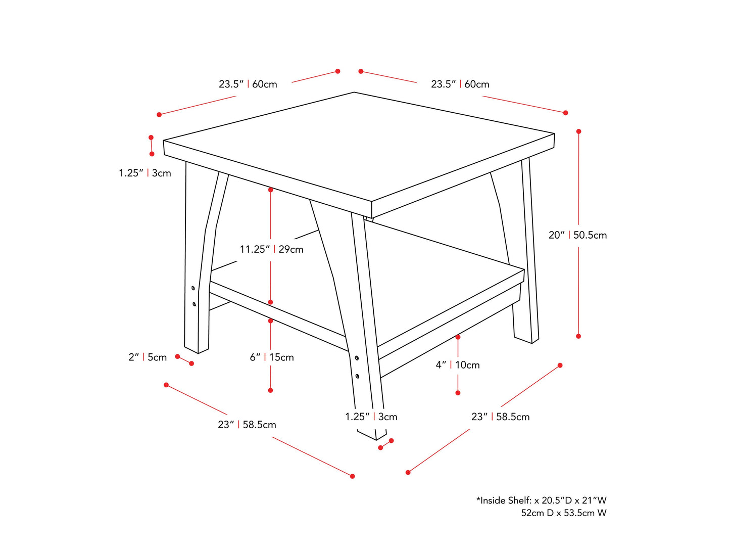 dark grey Square End Table Hollywood Collection measurements diagram by CorLiving#color_dark-grey