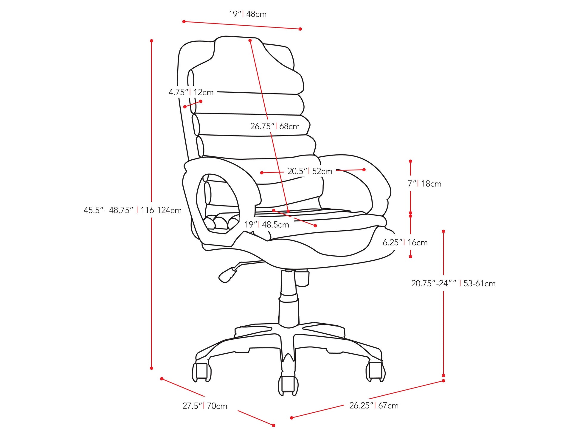 black Executive Office Chair Nolan Collection measurements diagram by CorLiving#color_black