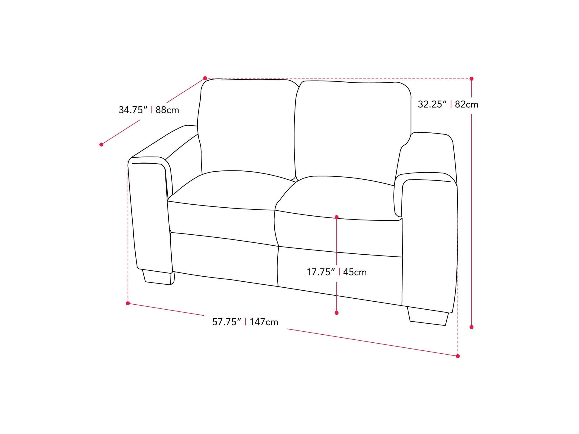 light grey 2 Seater Sofa Loveseat Lyon collection measurements diagram by CorLiving#color_light-grey