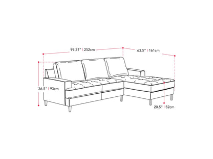 beige L Shaped Couch, Left Facing Madelyn collection measurements diagram by CorLiving#color_beige