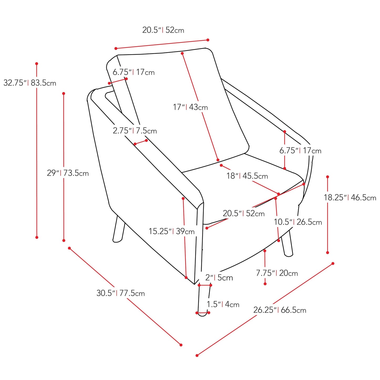 greenish grey Modern Club Chair CorLiving Collection measurements diagram by CorLiving#color_greenish-grey