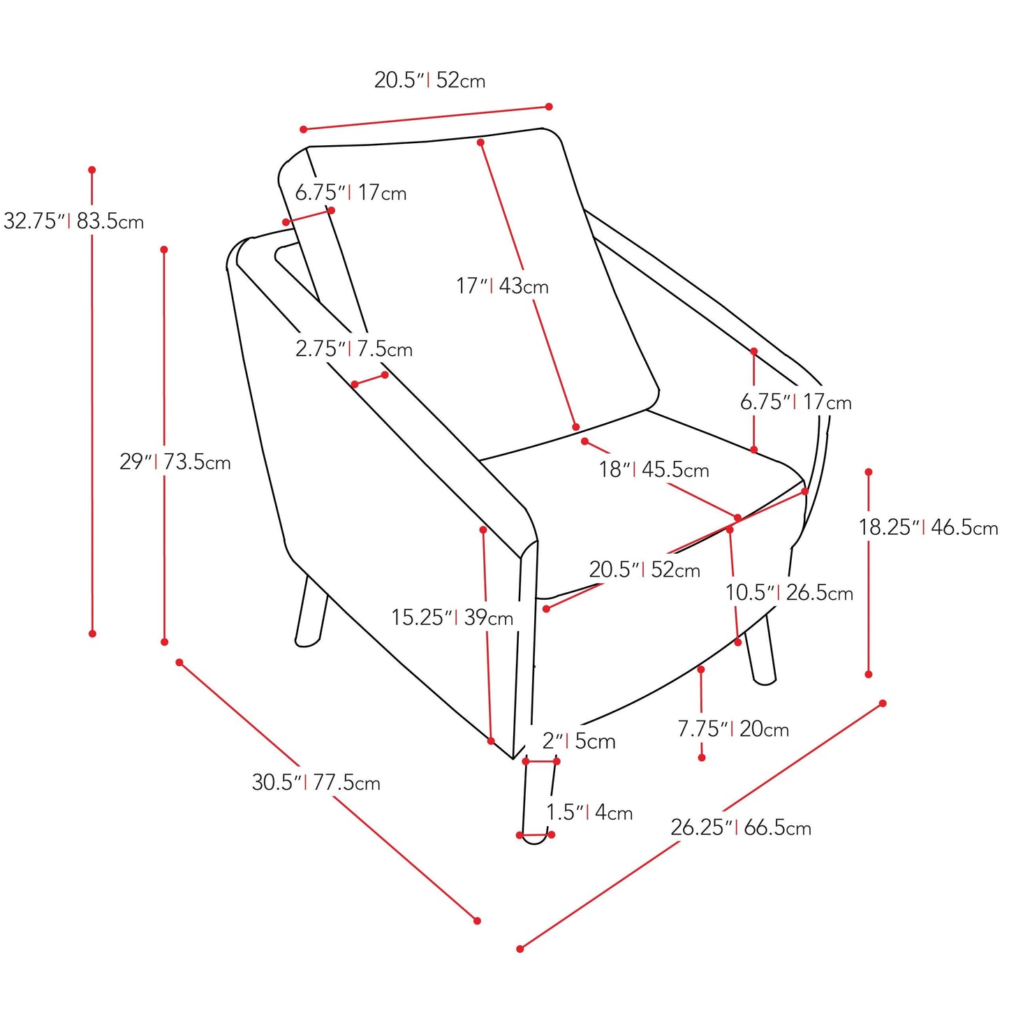 beige Modern Club Chair CorLiving Collection measurements diagram by CorLiving#color_beige