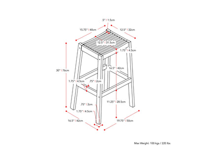 white Natural Wood Bar Stools, Set of 2 Miramar Collection measurements diagram by CorLiving#color_miramar-washed-white