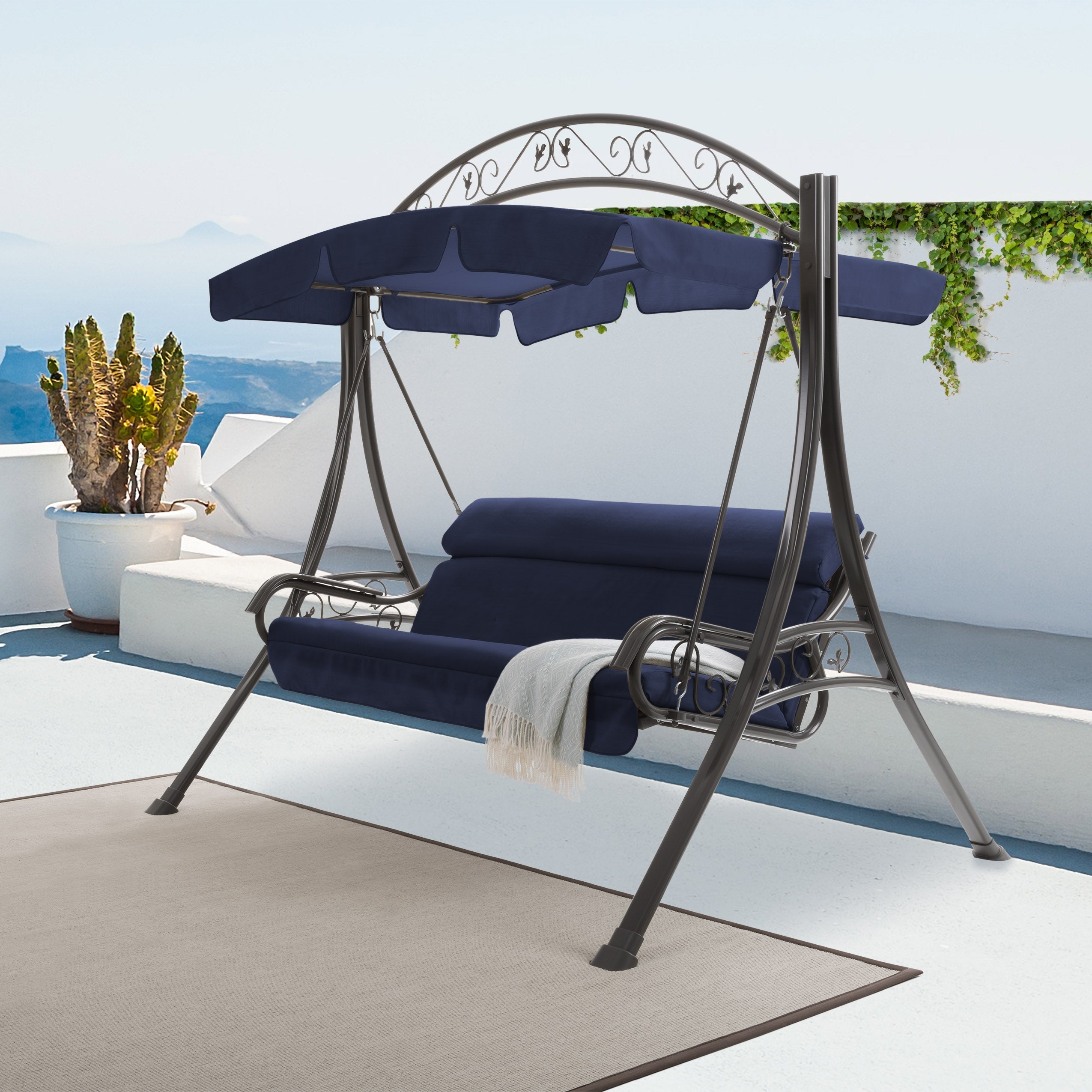 Blue patio discount swing with canopy