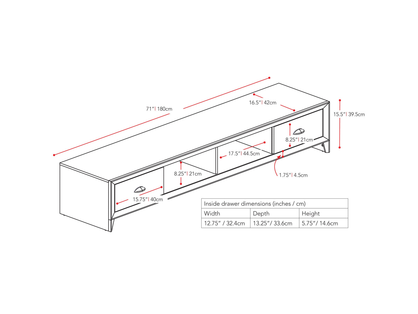 brown TV Stand for TVs up to 85" Lakewood Collection measurements diagram by CorLiving#color_modern-wenge