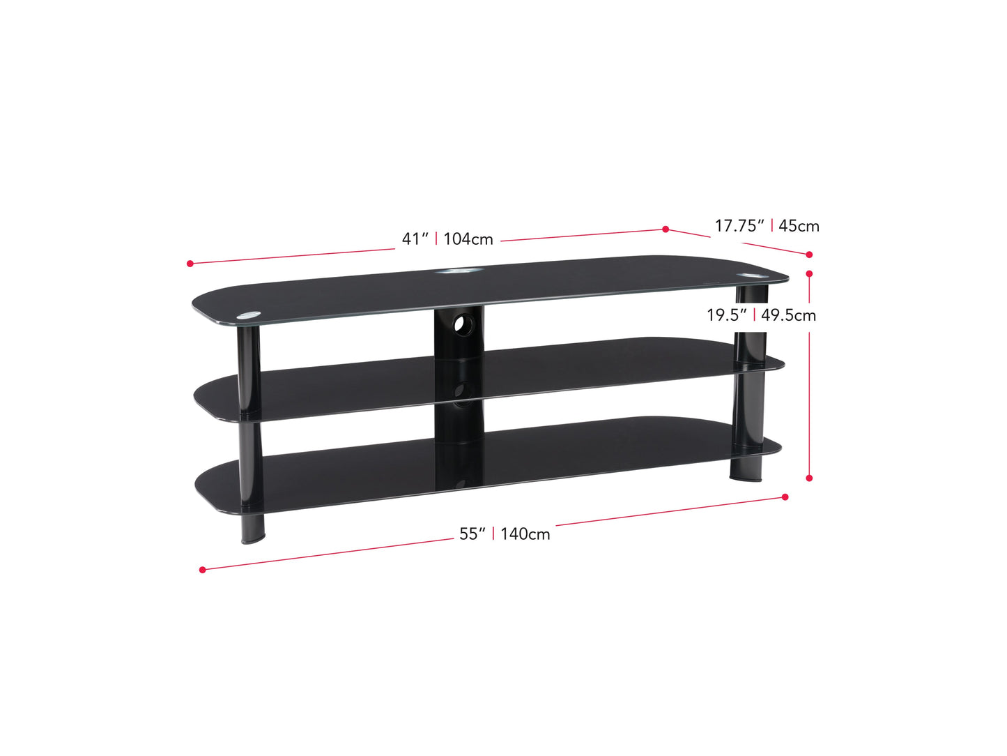 black Glass TV Stand for TVs up to 65" Laguna Collection measurements diagram by CorLiving#color_black